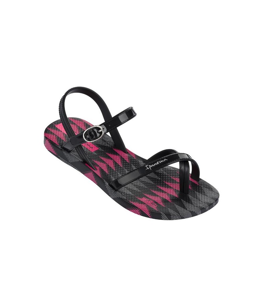 FLORA black flat open sandals for woman 